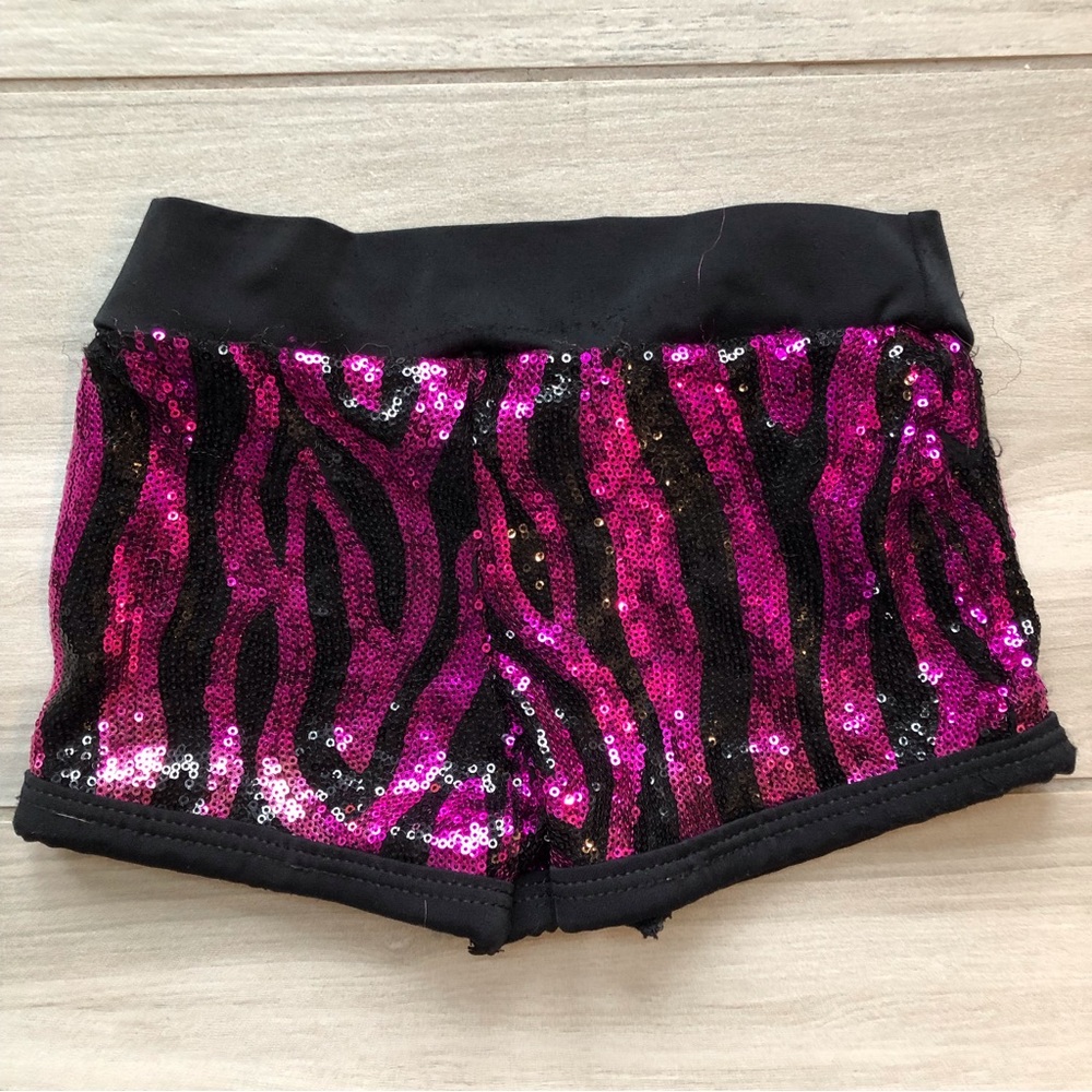 ❗️5/$20❗️BALERA Girls Sequin Purple and Black Zebra Print Dance Shorts